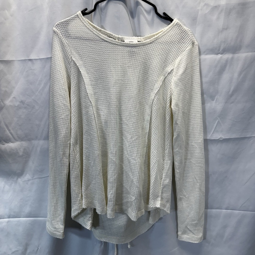 Knox Rose Womens Pullover Sweater Ivory Long Sleeve Lace-up Waffle Knit M